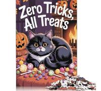 Puzzles de Chat d'halloween pour Adultes, zéro Astuce, Toutes Les friandises, Puzzles en Bois éducatifs Anti-Stress (75 x 50 cm)