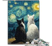 Puzzles de Chat Noir et Blanc Ciel étoilé pour Adultes et Adolescents 1000 pièces, pour Les 14 Ans et Plus Entraînez Votre Cerveau et Vos Mains Cadeaux de Noël (50x75cm)