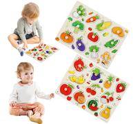 Puzzles de Cheville en Bois, 2pcs Fruits colorés et Styles de légumes Puzzles Cheville, Jeu Match éducatif inspiré Montessori pour Enfant 3 à 7 Ans
