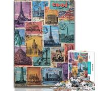Puzzles de Collage de Timbres de Paris pour Adolescents, 1000 pièces, Difficiles à compléter, mais Amusants et Humoristiques, avec Une Affiche et Une fiche de Questions-réponses Assorties (38x26cm)