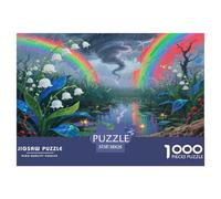Puzzles de Hibiscus Syriacus pour Adultes 1000 Pièces Hibiscus Rose dans Un Jardin avec Un Coucher du Soleil et Une Fontaine, Excellent Cadeau pour la Décoration Murale, 70x50cm/1000pcs