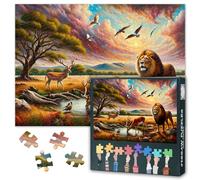 Puzzles de Jigsaw Africains Faune sauvage 1000 pièces pour adultes Puzzle Lion et élan Jouets familiaux adolescents Puzzle défi Convient pour les nuits de jeu Dimensions : 70 x 50 cm