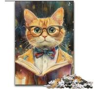 Puzzles de Lecture de Chat pour Adolescents 1000 pièces, Jouets éducatifs et éducatifs pour la Famille, adaptés à la décoration de Bureau (26x38cm)