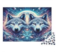 Puzzles de Loups 1000 Pièces en Papier Recyclé - Deux Loups sur Un Arrière-Plan Vif et Rêveur, pour Adultes, Défi Très Difficile, Jeu Éducatif, Activité à la Maison, 52x38cm/1000pcs