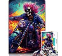 Puzzles de Moto Art Skull pour Adultes 1000 Puzzles, Jeu Familial Anti-Stress, défi Difficile, Cadeaux du Père Noël Secret 38x26cm