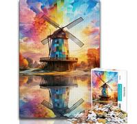 Puzzles de moulins à Vent colorés 1000 pièces pour Adultes, Cadeaux pour Passer du Temps à la Maison, Chaque pièce est Unique - Jeu Amusant et Stimulant en Famille (38x26cm)