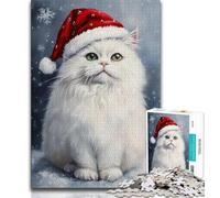 Puzzles de Noël pour Adultes et Adolescents, 1000 pièces, Motif Chat Blanc Aidez Votre Cerveau à exercer des Jouets addictifs pour cultiver la Patience Une œuvre d'art de 75x50cm