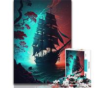 Puzzles de paysages de Bateaux Pirates pour Adultes 1000 pièces Jouets éducatifs Anti-Stress décoration d'intérieur Unique et Cadeaux (50x75cm)