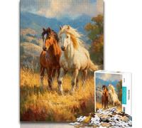 Puzzles de Peinture à l'huile de Chevaux pour Adolescents, Jeu Stimulant et Jeu Familial avec des pièces entièrement emboîtables de Formes aléatoires (38x26cm)