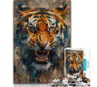 Puzzles de Peinture à l'huile de Tigre 1000 pièces pour Adolescents, Cadeaux, Jeu de Quiz, décoration Murale, Cadeaux d'anniversaire et de Noël Uniques 38x26cm