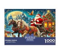 Puzzles de Père Noël 1000 Pièces en Papier Recyclé - Père Noël avec Une Charrette à Cheval et des Décorations de Noël, Jeu en Famille Amusant et Stimulant, pour la Décoration Murale, 38x26cm/1000pcs
