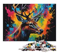 Puzzles de Portraits de Cerfs colorés 1000 pièces Puzzles en Bois Puzzles pour Adultes pour Adultes et Adolescents à partir de 12 Ans 1000 pièces (75 x 50 cm)