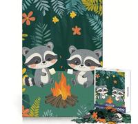 Puzzles de ratons laveurs Autour du feu de Camp pour Adultes 1000 pièces Stimule la mémoire Jeu de Construction Amusant Objet de Collection (50x75cm)