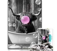 Puzzles de Salle de Bain pour Adolescents, Motif Vache des Highlands, Anti-Stress, pour Passer Le Temps à la Maison, avec Affiche et fiche de Questions-réponses Assorties (75x50cm)