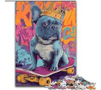Puzzles de Skateboard Bouledogue français pour Adultes et Adolescents, à partir de 14 Ans Jeu de Noël Anti-Stress pour Femmes (26x38cm)