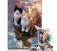 Puzzles de Trois Chats Mignons pour Adultes, 1000 pièces, Jeu Familial Anti-Stress, défi Difficile, Cadeaux pour Amis et Famille (75x50cm)