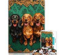 Puzzles de Trois teckels pour Adolescents, Anti-Stress, pour Passer Le Temps à la Maison, avec Affiche et fiche de Questions-réponses Assorties (38x26cm)