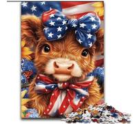 Puzzles de Vaches des Highlands avec Drapeau américain pour Adolescents, 1000 pièces, Jouets éducatifs, Anti-Stress, Cadeaux d'anniversaire Uniques (26x38cm)