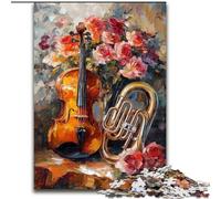 Puzzles de Violon à Fleurs 1000 pièces pour Adolescents, Jeu Stimulant et Jeu Familial, Cadeau d'anniversaire, décoration Murale 50x75cm