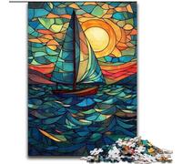 Puzzles de voiliers en vitrail pour Adultes 1000 pièces, Jouets éducatifs et Anti-Stress avec Père Noël (26x38cm)