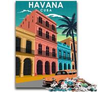 Puzzles de Voyage La Havane, Cuba, 1000 pièces pour Adolescents, Jouets éducatifs et éducatifs, Jeux en Famille avec Affiche et fiche de Questions-réponses Assorties (50x75cm)