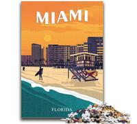 Puzzles de Voyage Miami, Floride, États-Unis, pour Adolescents, 1000 pièces, Jeu Stimulant et Familial avec Affiche et fiche de Questions-réponses Assorties (1000 pièces, 50x75cm)