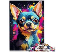 Puzzles Dessin coloré de Chien Chihuahua Puzzle de 1000 pièces pour Adultes Puzzle en Bois avec pièces entièrement imbriquées et de Forme aléatoire (50 x 75 cm)