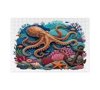 Puzzles d'été en feutre de style pieuvre de mer pour adultes, 300 pièces, puzzle imprimé en bois de corail cool, motif océan sous-marin, décoration pour divertissement à domicile