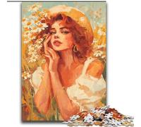 Puzzles d'été pour Adolescentes, 2000 pièces, Motif Fille dans Les Fleurs Sauvages, Jeux éducatifs à Faire soi-même, avec Affiche et fiche de Questions, à partir de 14 Ans (70x100cm)
