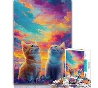Puzzles Deux Chats 1000 Pièces pour Adolescents, Jeu Familial Anti-Stress, Défi Difficile, Cadeaux pour Amis et Famille (38x26cm)