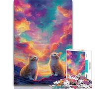 Puzzles Deux Chats pour Adultes et Adolescents, Jouets Éducatifs, Anti-Stress, Convient pour Décoration de Bureau, 38x26cm