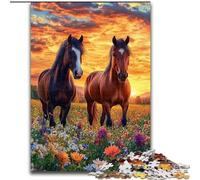Puzzles Deux Chevaux pour Adolescents 1000 pièces, Jeu Stimulant et Jeu Familial avec Affiche et fiche de Questions-réponses Assorties 26x38cm