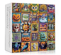 Puzzles d'Halloween pour adultes de 1000 pièces, puzzle d'horreur avec sorcière, chat noir, chauve-souris, citrouille, crâne, fantôme, automne - Puzzles uniques Art College