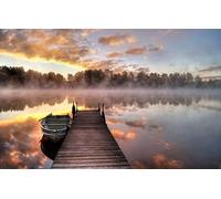 Puzzles Difficiles 1000 pièces, beauté des paysages naturels, Brouillard, lac, Bateau, Pont 70x50CM