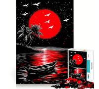 Puzzles d'illustrations Lune Rouge, Nuit Tropicale pour Adultes, 1000 pièces, renforce la mémoire, soulage l'anxiété, Bords Lisses, Surprise chaleureuse (38x26cm)