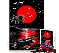 Puzzles d'illustrations Lune Rouge, Nuit Tropicale pour Adultes, 1000 pièces, renforce la mémoire, soulage l'anxiété, Bords Lisses, Surprise chaleureuse (38x26cm)
