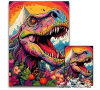 Puzzles Dinosaures colorés 1000 pièces pour Adultes, Puzzles en Carton pour décoration intérieure, entraînement cérébral et Cadeaux de Noël 26x38cm / 10,23x14,96 Pouces