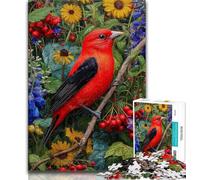 Puzzles d'oiseaux et de Fleurs Rouges pour Adultes, Aidez Le Cerveau à exercer des Jouets addictifs pour cultiver la Patience et l'interaction Parent-Enfant 50x75cm