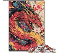 Puzzles Dragon Aquarelle pour Adultes, Anti-Stress, Vacances à la Maison, avec Affiche et Fiche de Questions Assorties (50x75cm)