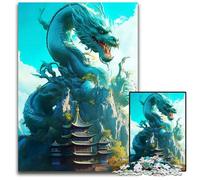 Puzzles Dragon Bleu Vif Japon 1000 Pièces pour Adultes Puzzles en Papier Parfaits pour Les Adolescents Liens Familiaux CasseTête Décoration d'Intérieur DIY Cadeau 1000 PCS (38x26cm)