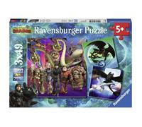 Puzzles DRAGONS 3 - Ravensburger - Lot de 3 puzzles enfant de 49 pièces - Apprivoiser les dragons - Dès 5 ans