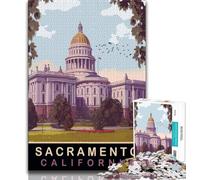 Puzzles du Capitole de l'État de Sacramento pour Adultes 1000 pièces, Difficiles à compléter mais Amusants et Humoristiques avec Affiche et Feuille de Questions Assorties 50x75cm