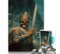 Puzzles du Roi Guerrier Squelette pour Adultes et Adolescents, Puzzles pour Passer Le Temps à la Maison avec Pièces de Formes Aléatoires Entièrement Emboîtables (38x26cm)