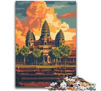 Puzzles du Temple d'Angkor Wat au Coucher du Soleil, 1000 pièces pour Adultes, à partir de 14 Ans, Jeux de réflexion en Famille, Cadeaux de Noël et d'anniversaire, 1000 pièces (26x38cm)
