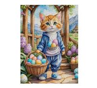 Puzzles Easter Egg Basket Cat Puzzles pour Adultes - Jeu Manuel - Défi Difficile - Idéal comme Cadeau pour Toute La Famille 1000pcs(52x38cm)