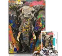 Puzzles éléphant Aquarelle pour Adultes, Jouets éducatifs et éducatifs, Jeux familiaux avec Affiche et fiche de Questions-réponses (75x50cm)
