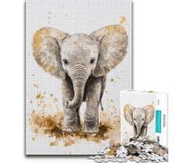 Puzzles éléphants Aquarelle pour Adolescents, Anti-Stress, Vacances à la Maison, avec Affiche et fiche de Questions-réponses Assorties (38x26cm)