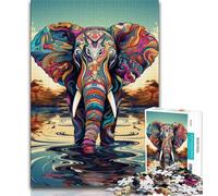Puzzles éléphants colorés 1000 pièces pour Adolescents, Aidez Le Cerveau à exercer des Jouets addictifs pour cultiver la Patience et l'interaction Parent-Enfant (38x26cm)