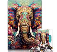 Puzzles éléphants colorés pour Adolescents, Anti-Stress, Vacances à la Maison, avec Affiche et fiche de Questions-réponses Assorties (75x50cm)