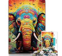 Puzzles éléphants psychédéliques 1000 pièces pour Adolescents, Anti-Stress, défi Difficile, à Offrir en Cadeau à Toute la Famille 50x75cm